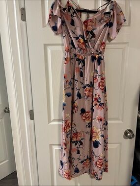 Floral Pink Off-Shoulder Maxi Dress